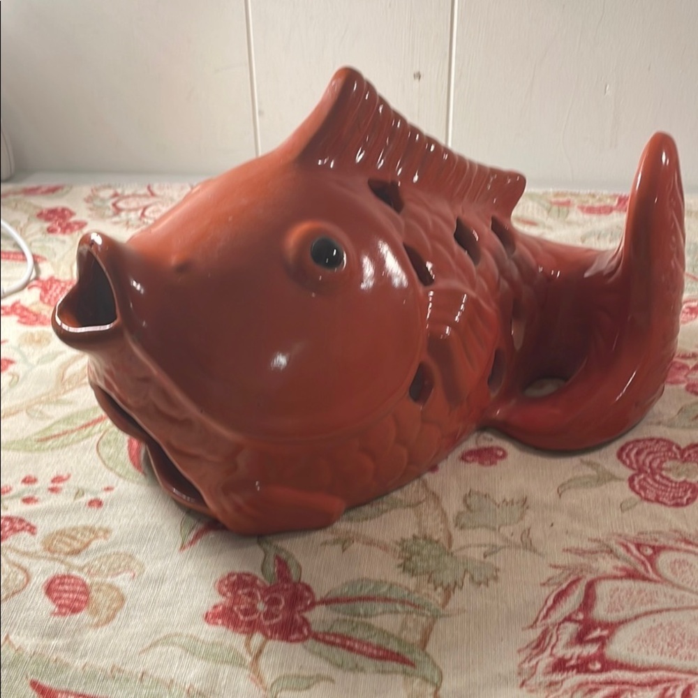 Koi Ceramic Rust Lay Flat Patio Fish Tea  Light Holder